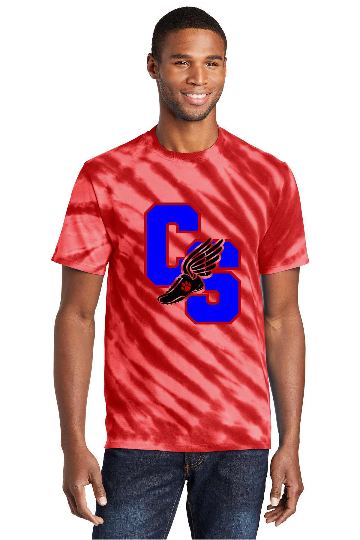 Campbell Savona Track Adult Unisex red stripe Tie Dye Tshirt