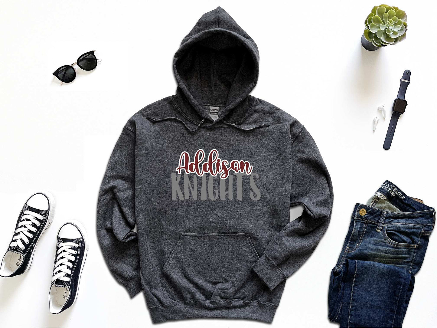 Addison Knights Deep Heather Gray Gildan hoodie 18500