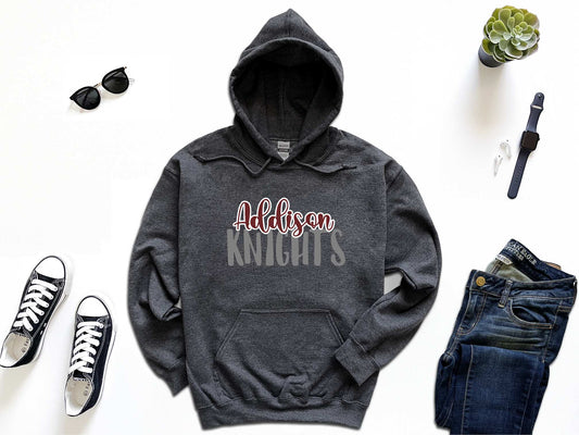 Addison Knights Deep Heather Gray Gildan hoodie 18500
