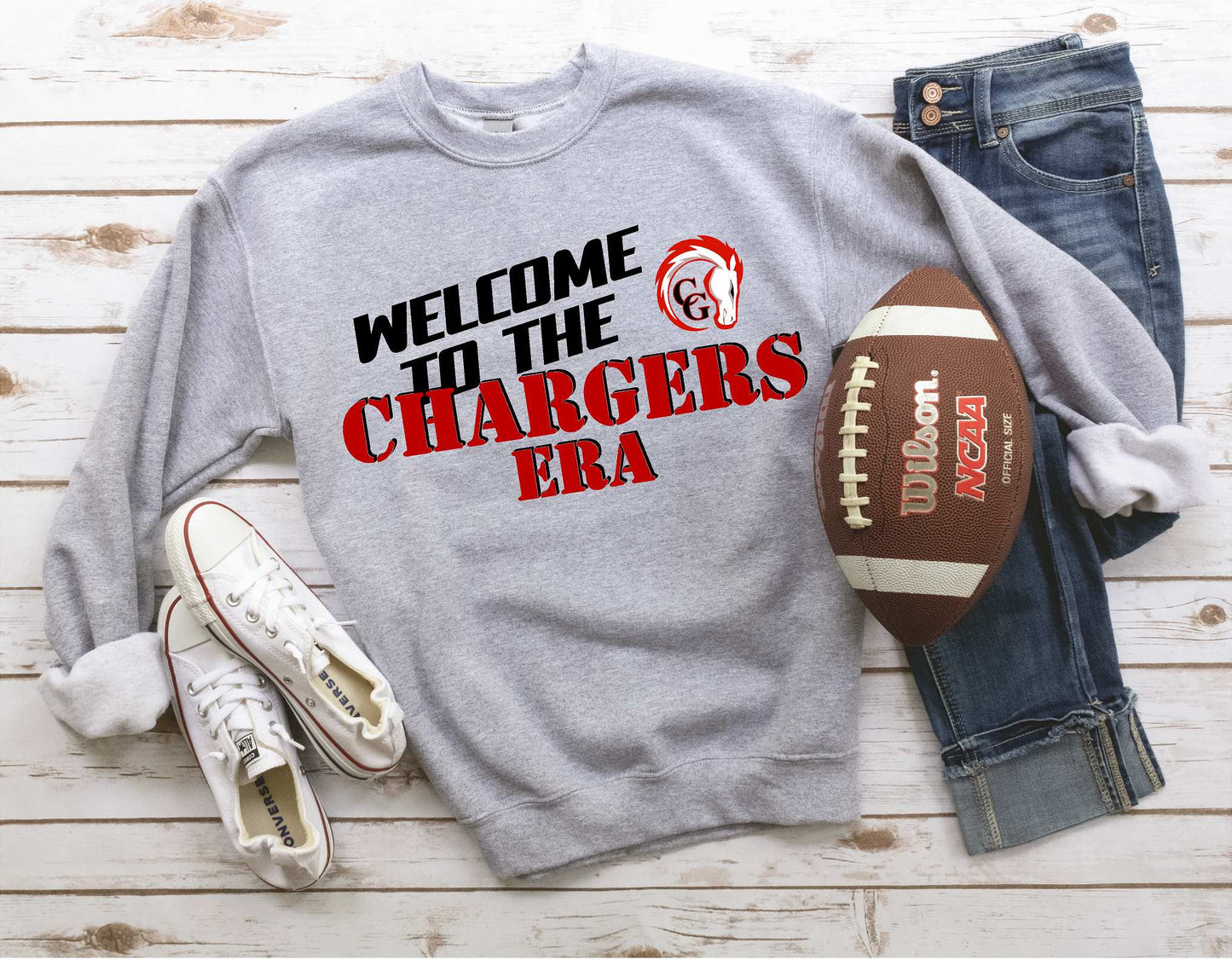 CG Welcome to the Chargers Era Gildan Gray Crewneck Sweatshirt Unisex 18000