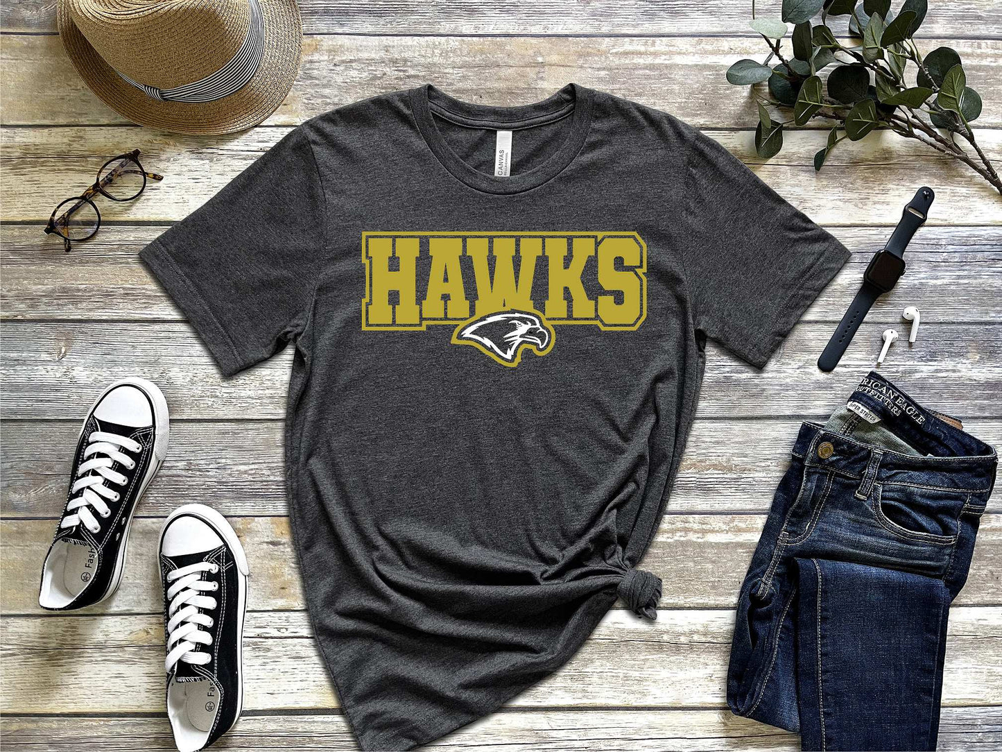 CPP Hawks Unisex fit Bella Dark Gray Heather tshirt BC3001CVC