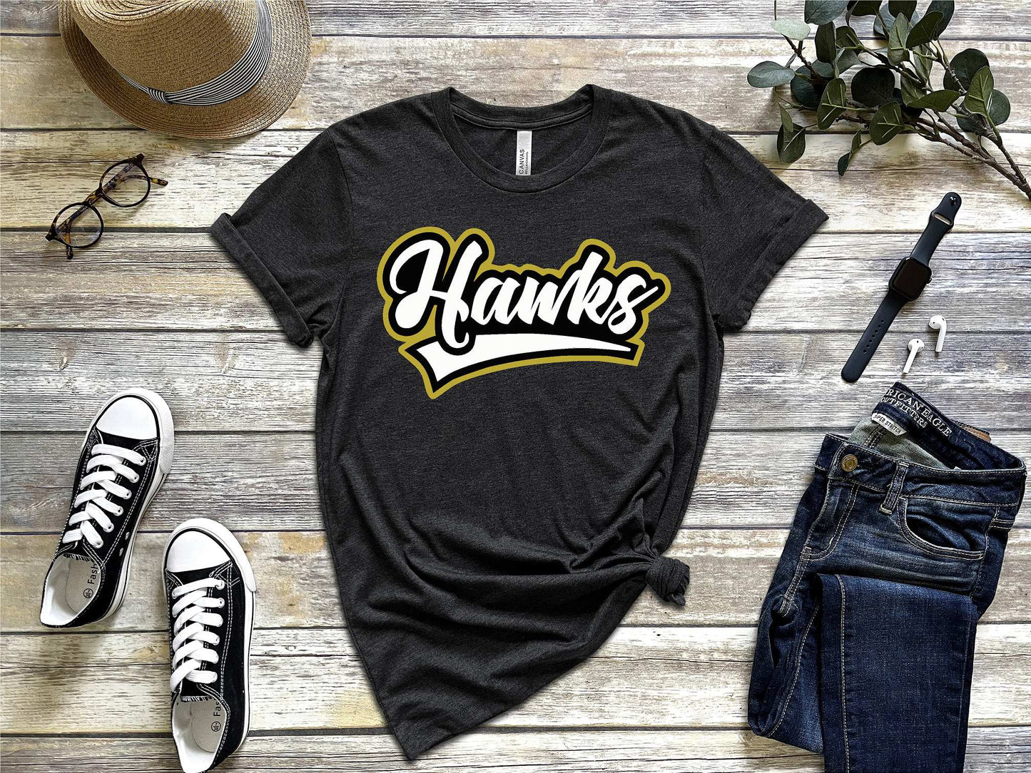 CPP Hawks Unisex fit Bella Black Heather tshirt BC3001CVC