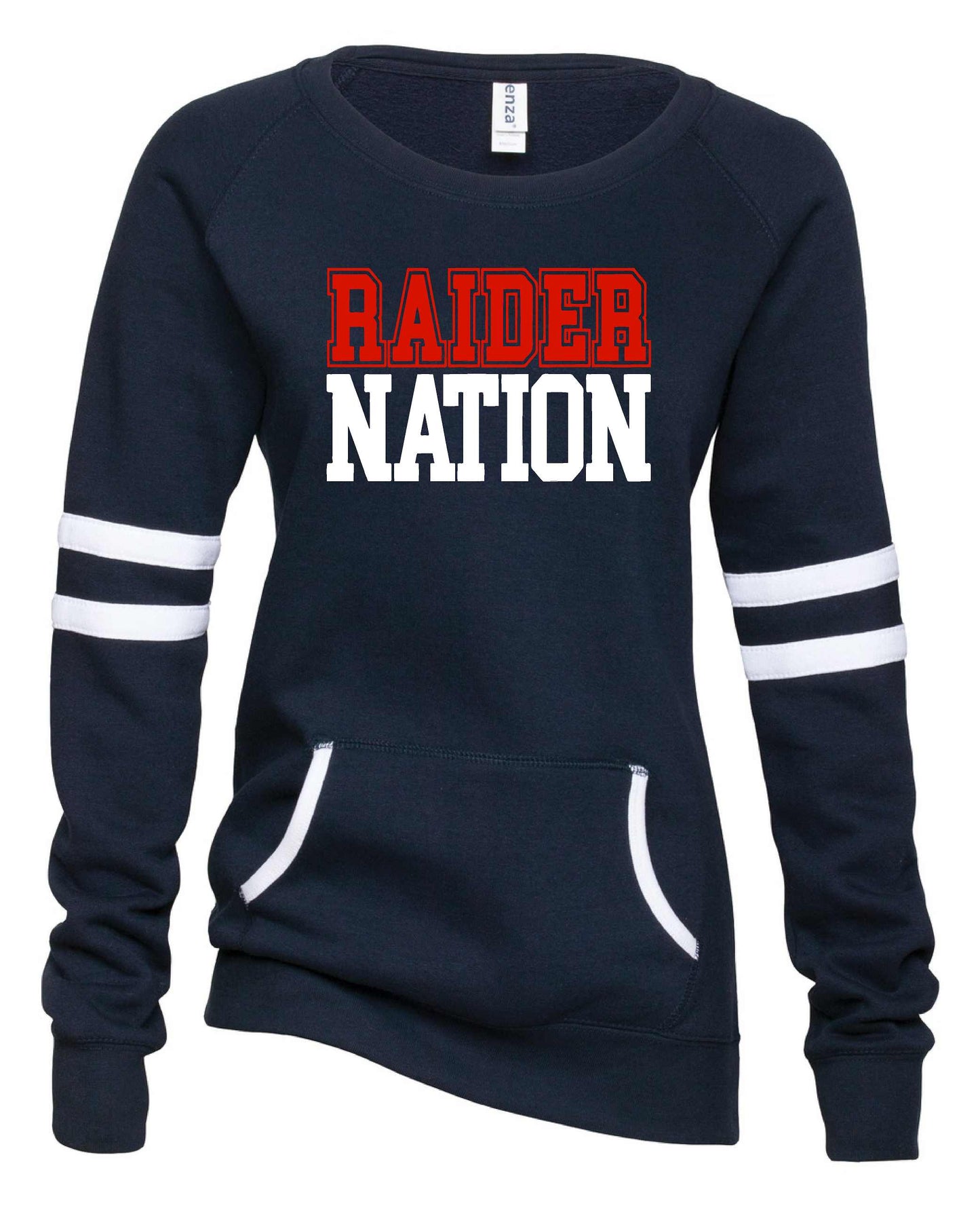 Hornell Raider Nation Navy EZ370 Enza® 37079 Ladies Varsity Fleece Crew Neck Pullover