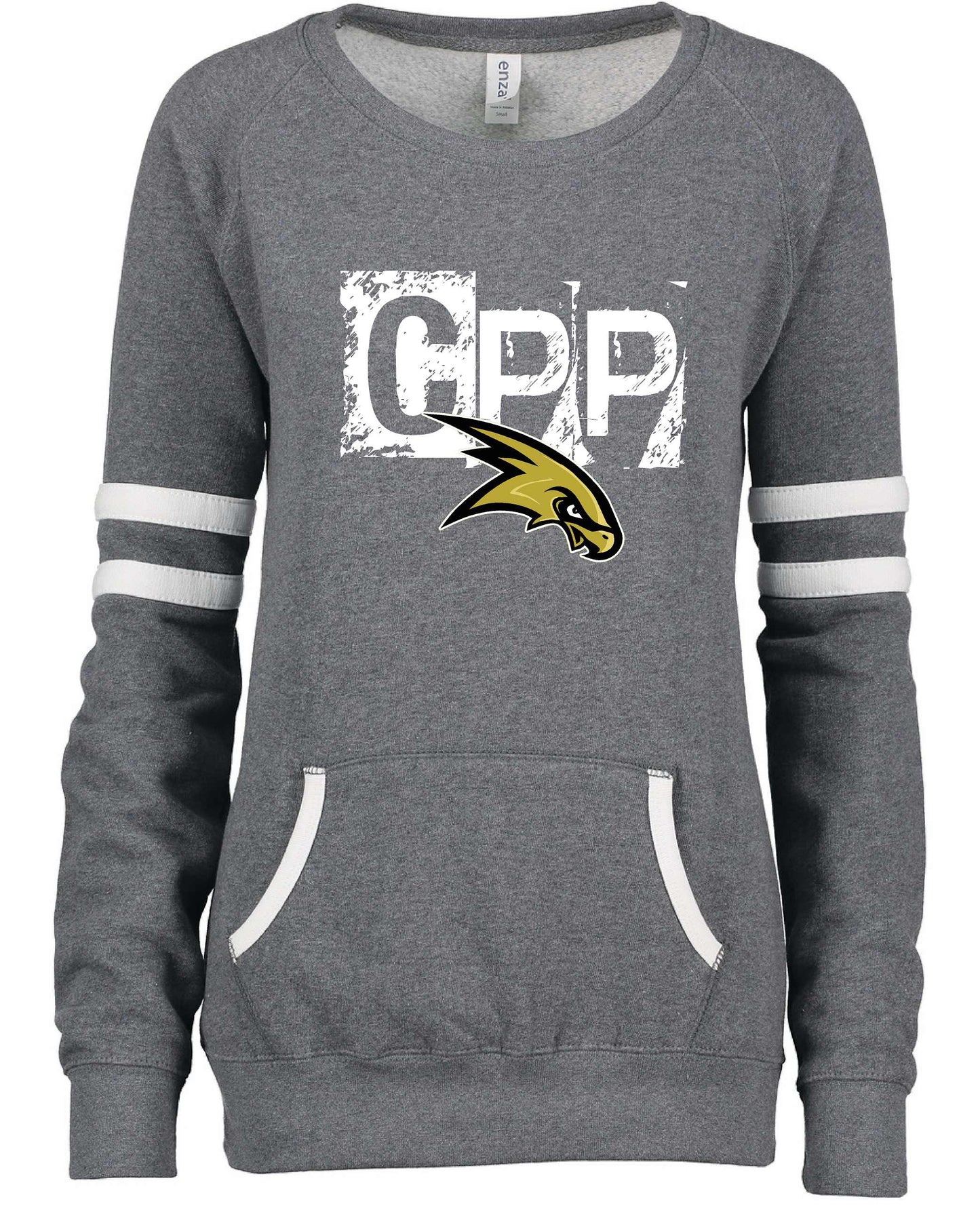 CPP Hawks Gray EZ370 Enza® 37079 Ladies Varsity Fleece Crew Neck Pullover