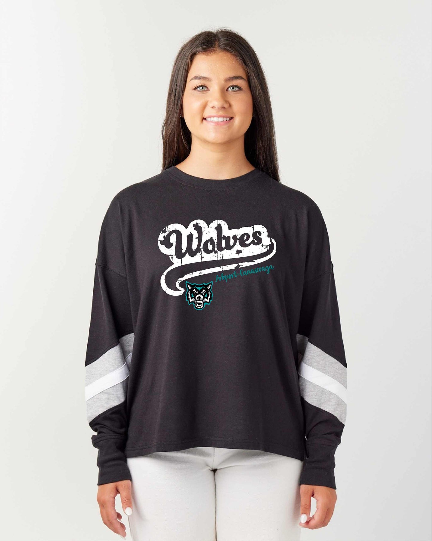 Ark-Can EZ147 Enza® 14779 Ladies Boxy Varsity Long Sleeve Tee