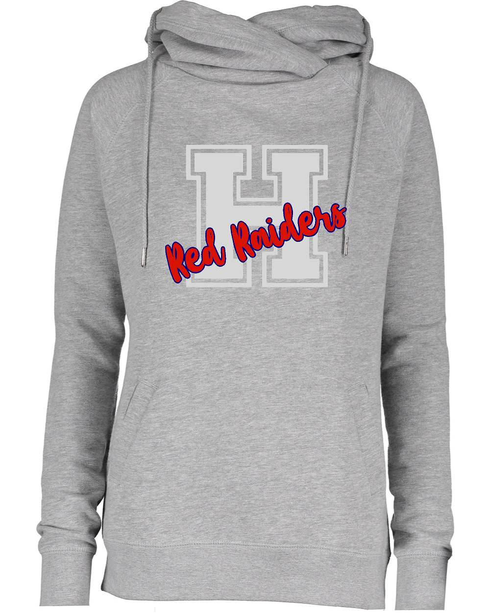 Forever 6ix Apparel Hornell Red Raiders Gray on Gray Ladies Enza Cowl Neck Sweatshirt EZ329 Large