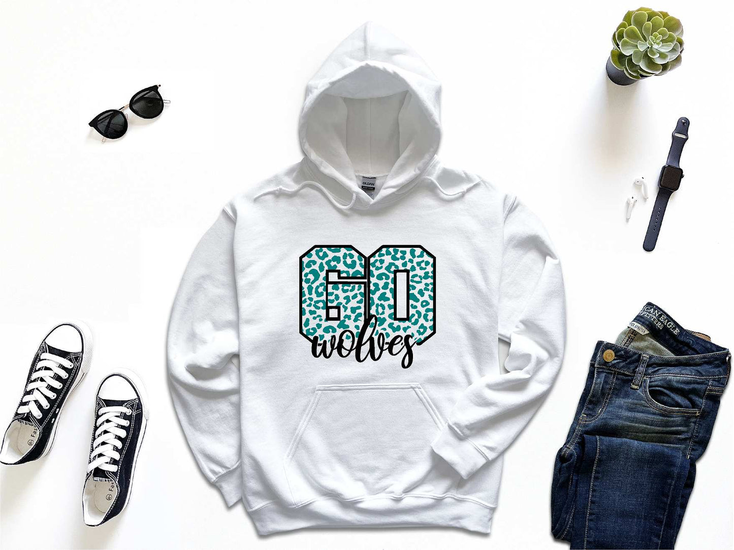 Arkport-Canaseraga Animal print Wolves Hoodie, Unisex Gildan White 18500
