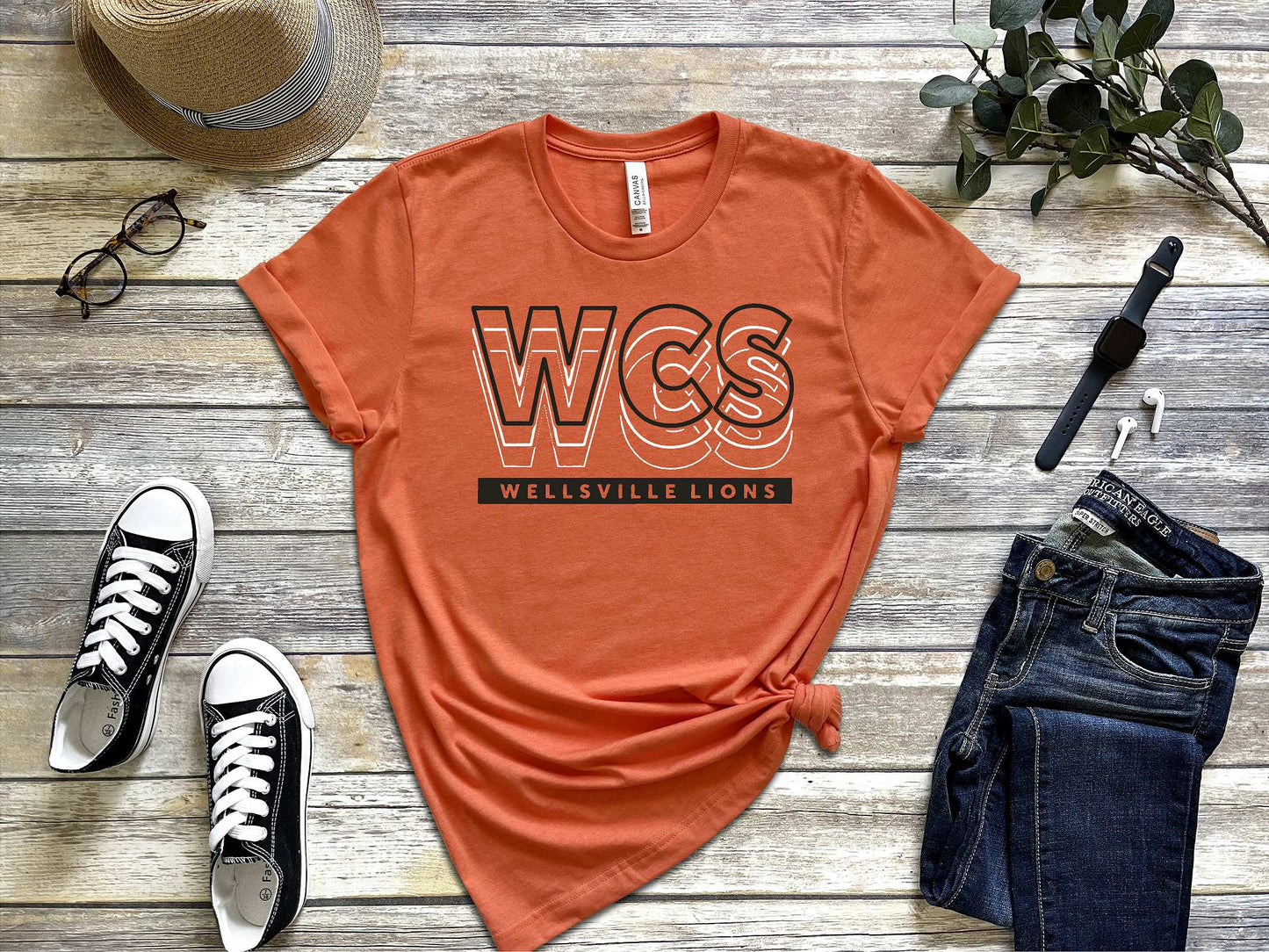 Wellsville Lion WCS Orange Unisex Gildan tshirt, 8000