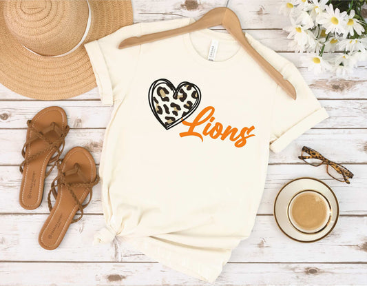 Wellsville Lion Leopard print heart tan Unisex Gildan tshirt, 8000