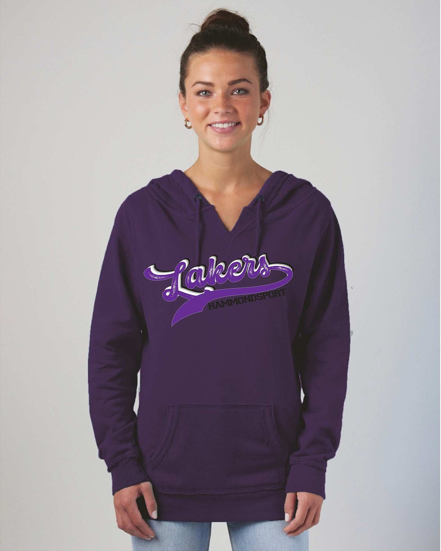 Hammondsport Lakers Enza® Ladies V-Notch Fleece purple Pullover Hood EZ395