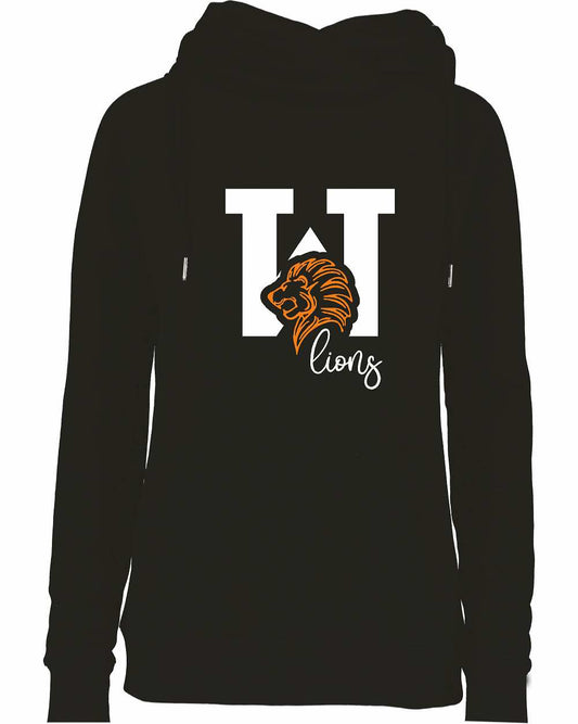 Wellsville Lions W design Enza® 32979 Ladies Black Funnel Neck Pullover Hood EZ329