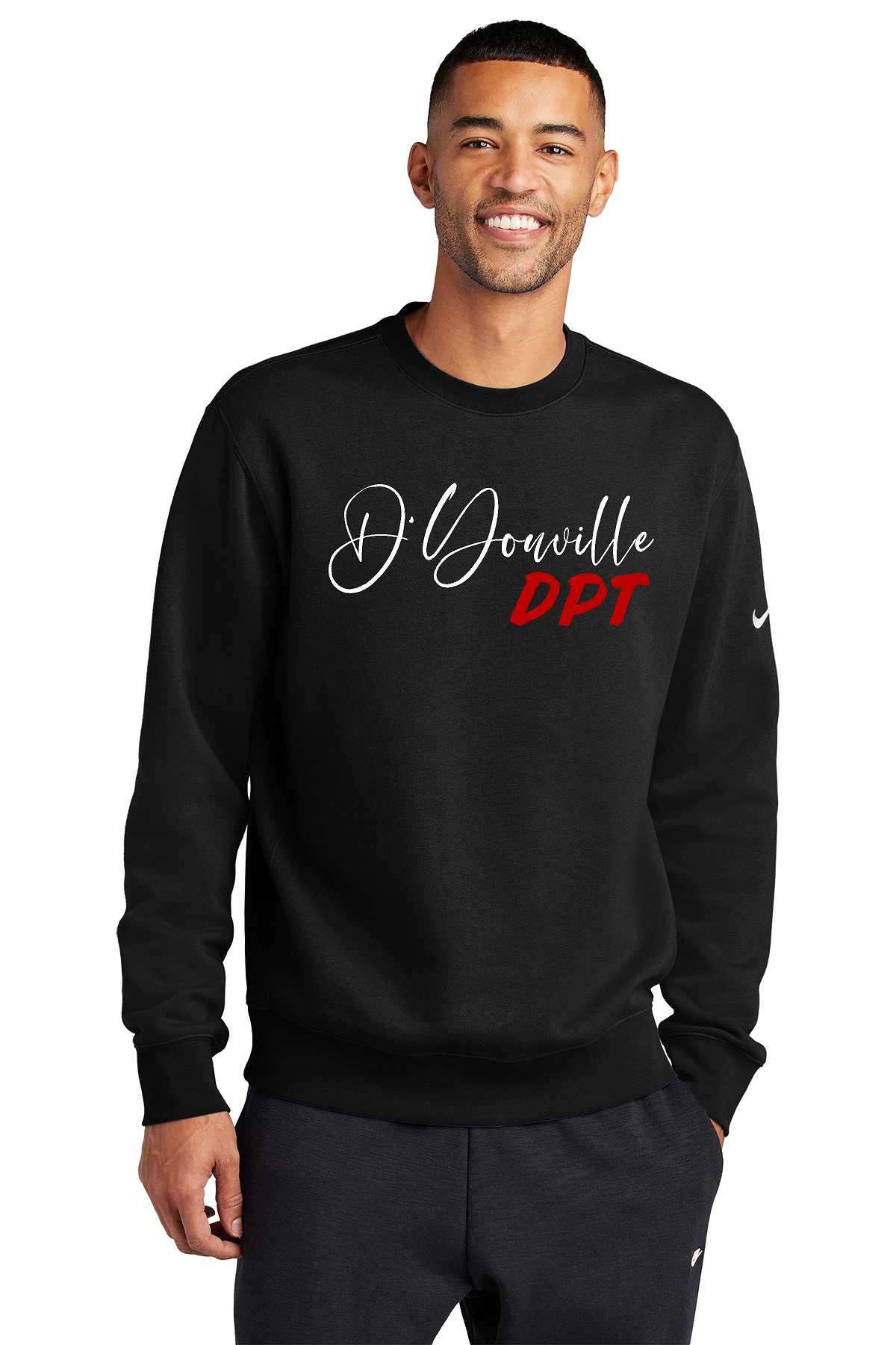 D'Youville Physical Therapy NKFD9863NEW Nike Club Fleece Sleeve Swoosh Crew