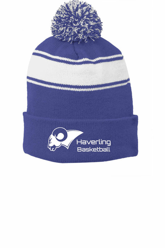 Haverling Basketball STC28 Sport-Tek® Royal Blue Stripe Pom Pom Beanie