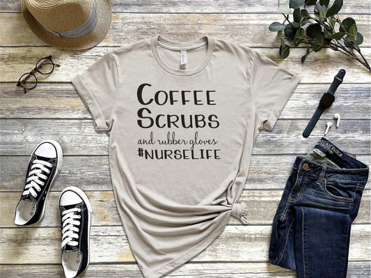 Coffee, Scrubs, Nurse Tshirt Heather Unisex Jersey Short Sleeve Tee BC3001CVC