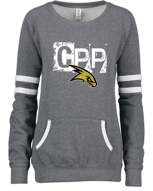 CPP Hawks Gray EZ370 Enza® 37079 Ladies Varsity Fleece Crew Neck Pullover