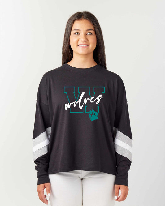 Ark-Can EZ147 Enza® 14779 Ladies Boxy Varsity Long Sleeve Tee