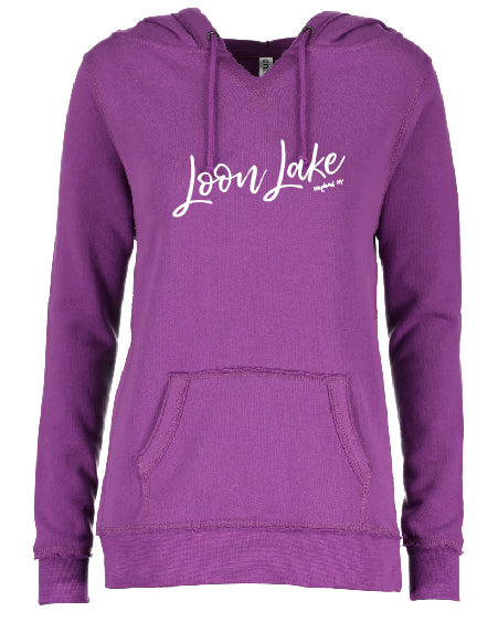 LL Loon Lake Words Only Enza Ladies V-Notch Fleece Pullover Hood
