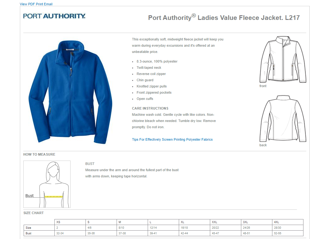 Port Authority Ladies Value Fleece Jacket 4XL True Royal at