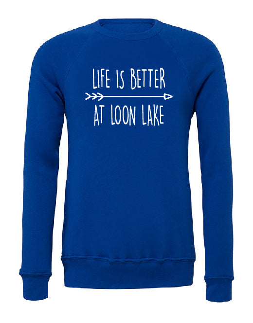 LL "Life is Better at Loon Lake" Unisex Sponge Fleece Raglan Sweatshirt