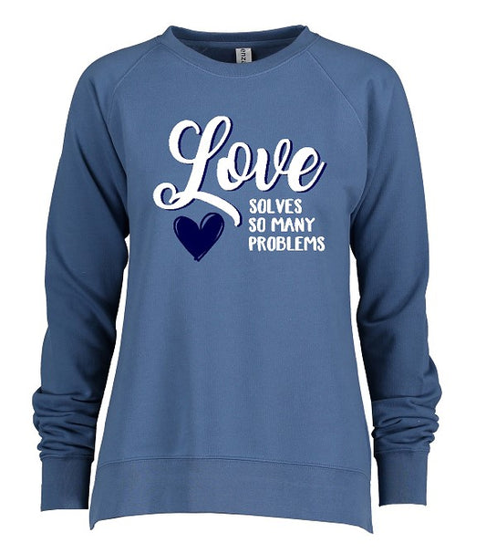 Love Solves Problems Enza® 32579 Ladies PFC Pullover Crew