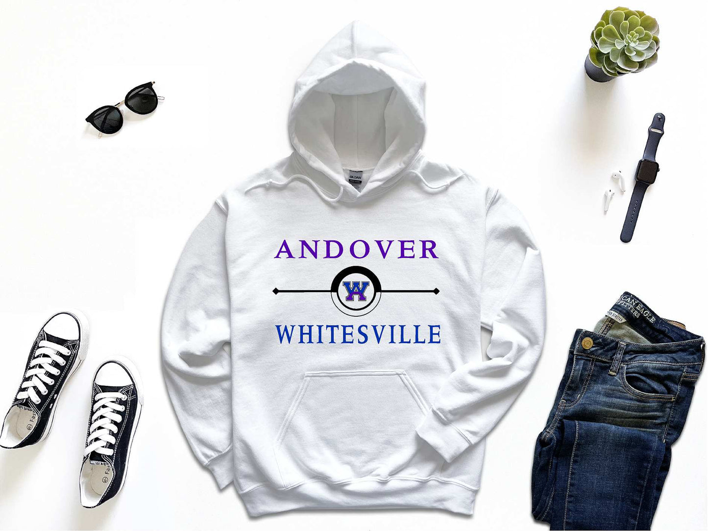 Andover-Whitesville Athletics Adult White Unisex Hoodie 18500