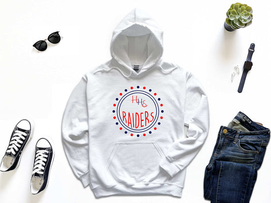 ***Design Options!!*** Hornell Red Raiders Gildan White Sport Hoodie, Unisex, 18500