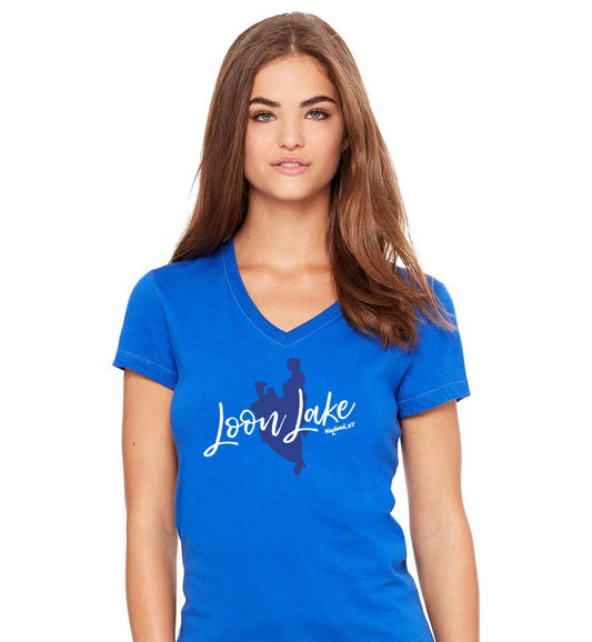 LL Lake Image Women's Jersey Short Sleeve V-neck Tee