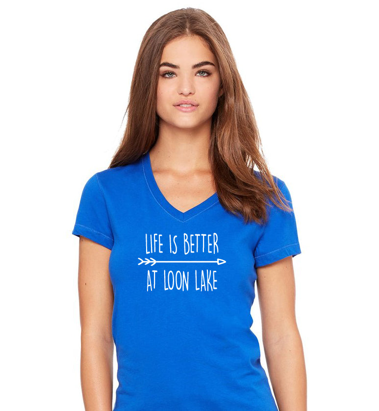 LL "Life is Better at Loon Lake" Women's Jersey Short Sleeve V-neck Tee