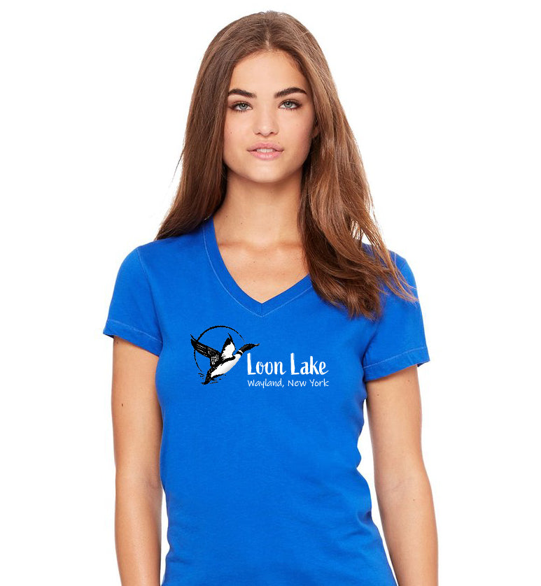LL Loon Bird Women's Jersey Short Sleeve V-neck Tee