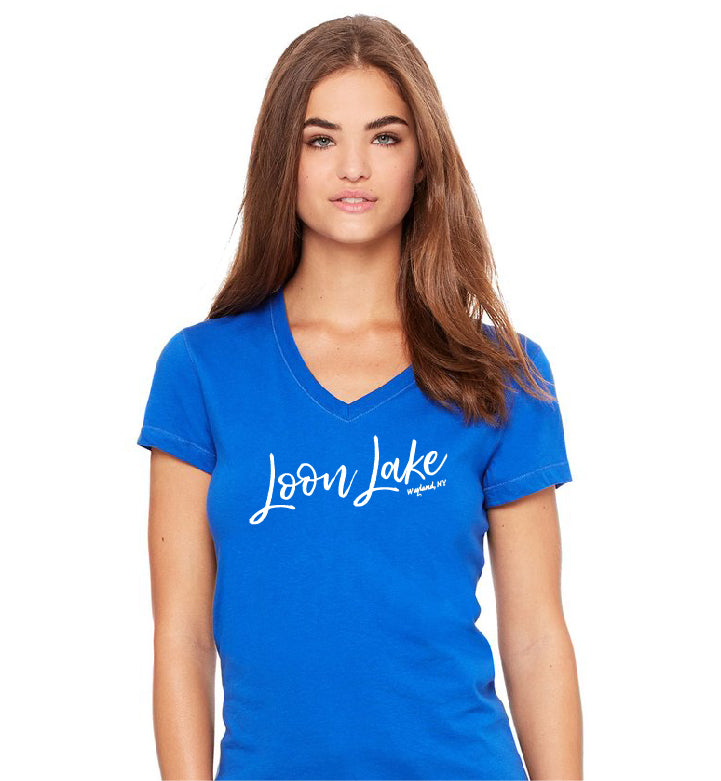 LL Loon Lake Words Only Women's Jersey Short Sleeve V-neck Tee